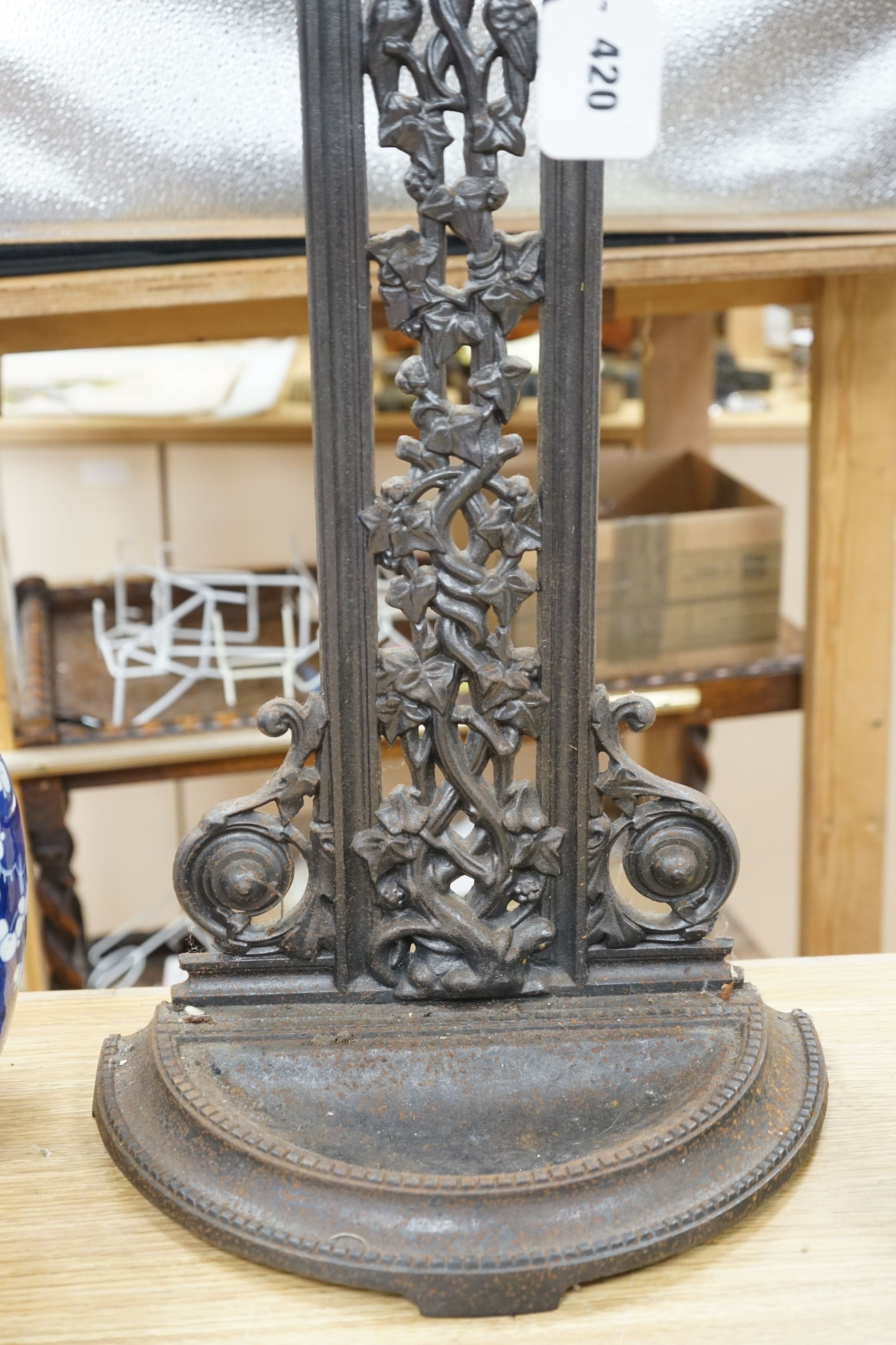 A Victorian Falkirk foundry cast iron stick stand, with year stamp, mark: Falkirk. No: 34, 70cms high